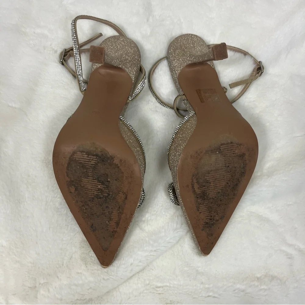 DREAM PAIRS GOLD GLITTER HEELS WITH CRYSTAL BOW SIZE 8.5 - Picture 12 of 15